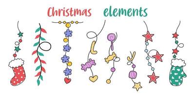 Christmas element set designed in doodle style on a white background For Christmas themed decorations, card design, digital prints, stickers, gifts, scrapbook and more. vector