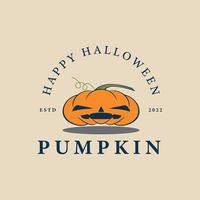 halloween pumpkin fruit vintage logo vector illustration design