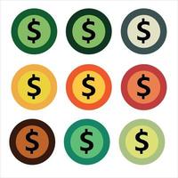 multicolored vector dollar coin money icon isolated on white background