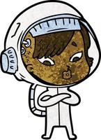 Retro grunge texture cartoon cute girl astronaut vector