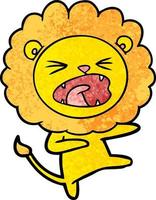 Retro grunge texture cartoon lion angry vector