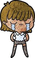 Retro grunge texture cartoon girl crying vector