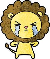 Retro grunge texture cartoon lion crying vector