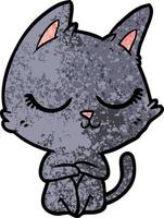 Retro grunge texture cartoon peaceful cat vector