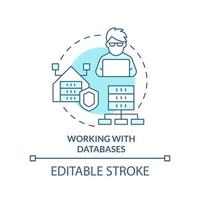 Working with databases turquoise concept icon. Data management. Programming skills abstract idea thin line illustration. Isolated outline drawing. Editable stroke. vector