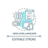 High level language turquoise concept icon. Type of computer language abstract idea thin line illustration. Isolated outline drawing. Editable stroke. vector