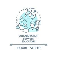 Collaboration between educators turquoise concept icon. Inclusive classrooms benefit abstract idea thin line illustration. Isolated outline drawing. Editable stroke. vector