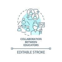 Collaboration between educators turquoise concept icon. Inclusive classrooms benefit abstract idea thin line illustration. Isolated outline drawing. Editable stroke. vector