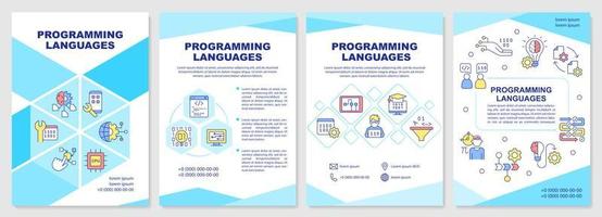 Programming languages brochure template. Set of instructions. Leaflet design with linear icons. 4 vector layouts for presentation, annual reports.