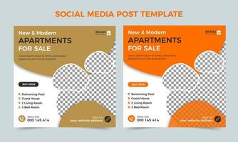 Home sale or real estate banner design, Unique apartments sale square yellow color banner template, social media post design template vector