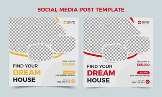 Home sale or real estate banner design, Unique house sale square red and yellow banner template, Modern social media post template vector