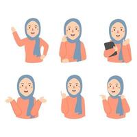 Muslim girl doing different poses vector