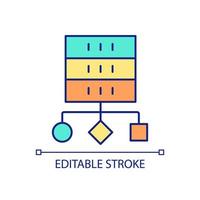 Organizing big data RGB color icon. Data arrangement. Digital information storage. Computer system. Isolated vector illustration. Simple filled line drawing. Editable stroke.