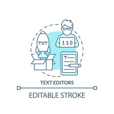 Text editors turquoise concept icon. Code writing instrument. Programming skill abstract idea thin line illustration. Isolated outline drawing. Editable stroke.