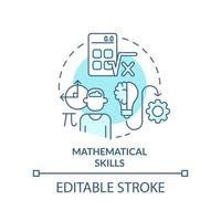 Mathematical skills turquoise concept icon. Algebra and arithmetic. Programming skill abstract idea thin line illustration. Isolated outline drawing. Editable stroke. vector