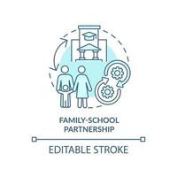 Family-school partnership turquoise concept icon. Success of inclusive classrooms abstract idea thin line illustration. Isolated outline drawing. Editable stroke. vector