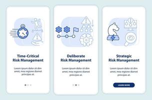 ORM levels light blue onboarding mobile app screen. Business walkthrough 3 steps graphic instructions pages with linear concepts. UI, UX, GUI template. vector