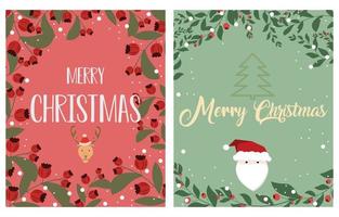 Set of Christmas and Happy New Year cards. Flower and leaf card template. Retro and trendy style. vector greeting card design elements