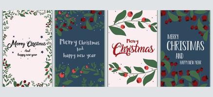 Set of Christmas and Happy New Year cards. Flower and leaf card template. Retro and trendy style. vector greeting card design elements