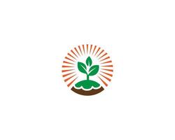 naturaleza agricultura ecología planta símbolo con energía solar y agua logo icono vector. vector