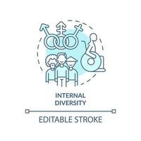 Internal diversity turquoise concept icon. Workplace diversity category abstract idea thin line illustration. Isolated outline drawing. Editable stroke. vector