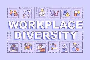 Workplace diversity word concepts purple banner. Corporate culture. Infographics with editable icons on color background. Isolated typography. Vector illustration with text.