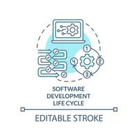 Software development life cycle turquoise concept icon. Programming skills abstract idea thin line illustration. Isolated outline drawing. Editable stroke. vector