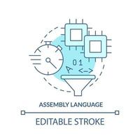 icono de concepto turquesa de lenguaje ensamblador. código de hardware tipo de lenguaje informático idea abstracta ilustración de línea delgada. dibujo de contorno aislado. trazo editable. vector