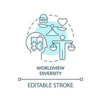 Worldview diversity turquoise concept icon. Moral development abstract idea thin line illustration. Cultural mindset. Isolated outline drawing. Editable stroke. vector