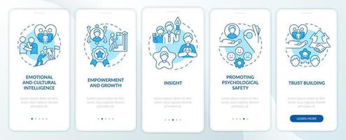 Traits of inclusive leaders blue onboarding mobile app screen. Walkthrough 5 steps editable graphic instructions with linear concepts. UI, UX, GUI template. vector