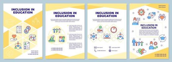 Inclusion in education yellow brochure template. Leaflet design with linear icons. Editable 4 vector layouts for presentation, annual reports.