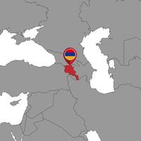 pin mapa con bandera de armenia en el mapa mundial. ilustración vectorial vector