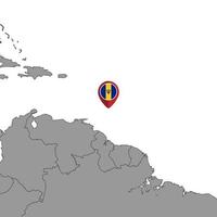 Pin map with Barbados flag on world map. Vector illustration.