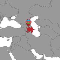 Pin map with Azerbaijan flag on world map. Vector illustration.