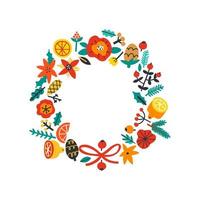 Christmas wreath of various winter plants in flat style. Christmas holidays. vector illustration.