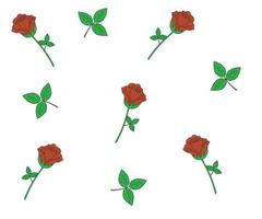 pattern of red roses and their leaves vector