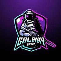 astronauta galaxia sosteniendo pistola esport mascota logo diseño ilustración vector para juegos en equipo