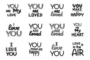 Love lettering motivation phrases set. Isolated on white background. vector