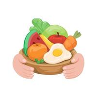 Healthy food in hand symbol cartoon illustration vector
