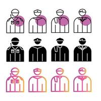 male profession icon set with outline, solid and gradient outline style vector