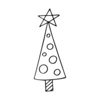 Doodle of Christmas tree with ball and star isolated on white background. Hand drawn vector illustration for Christmas and New Year design.