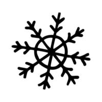 Doodle single snowflake isolated on white background. Hand drawn simple vector illustration of winter element.