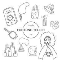 Hand drawn set of fortune teller, soothsayer. vector