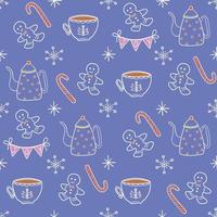 Cute Christmas background. Seamless doodle style pattern with Christmas or New Year elements. Vector illustration for wrapping paper, fabric, textile, scrapbook paper.