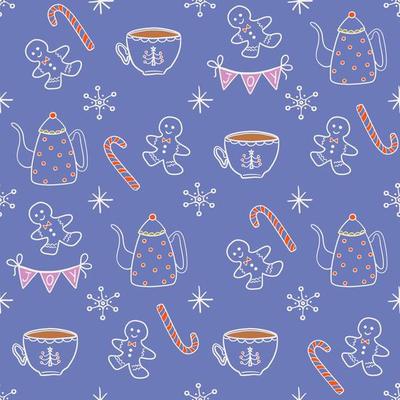 Cute Christmas background. Seamless doodle style pattern with Christmas or New Year elements. Vector illustration for wrapping paper, fabric, textile, scrapbook paper.