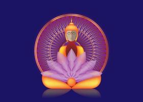 buda sentado en meditación sobre mandala dorado, ilustración de vector de loto púrpura esotérico. fondo de cultura sagrada vintage. indio, budismo, arte espiritual. el oro, espiritualidad, dios tailandés, yoga