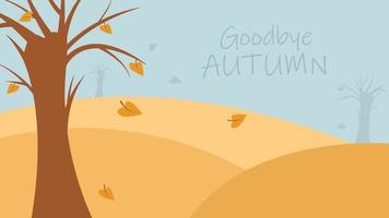 Goodbye autumn background. Fall windy weather. Illustration of trees with falling leaves. Banner template for the end of the season. vector