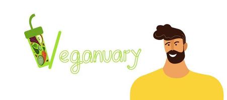 Vector flat doodle cartoon banner of World Vegan  Day. Nutrition plan concept, healthy diet, program.