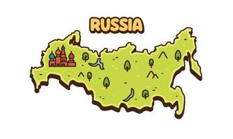 Cute Russian country map cartoon illustration vector