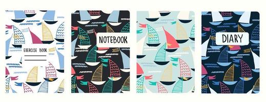 Cover page templates based on seamless patterns with sailing boats vector